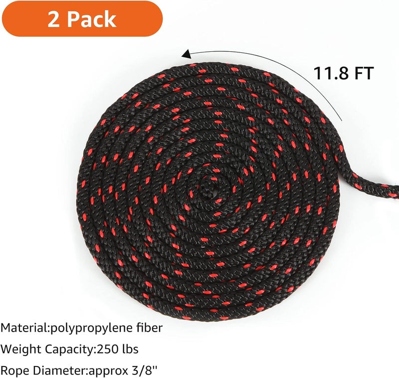 DIRBUY 2 pcs Kayak Rope Tie Downs, 3/8 inch Canoe Bow and Stern Tie Downs Straps, Heavy Duty Adjustable Rope Clip Tie Down - Image 3